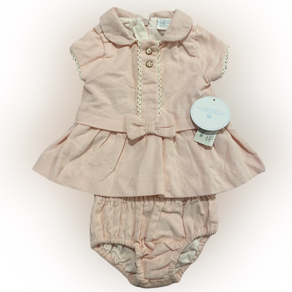 NWT Edgehill Collection corduroy lace trimmed girl dress with bloomer 3M